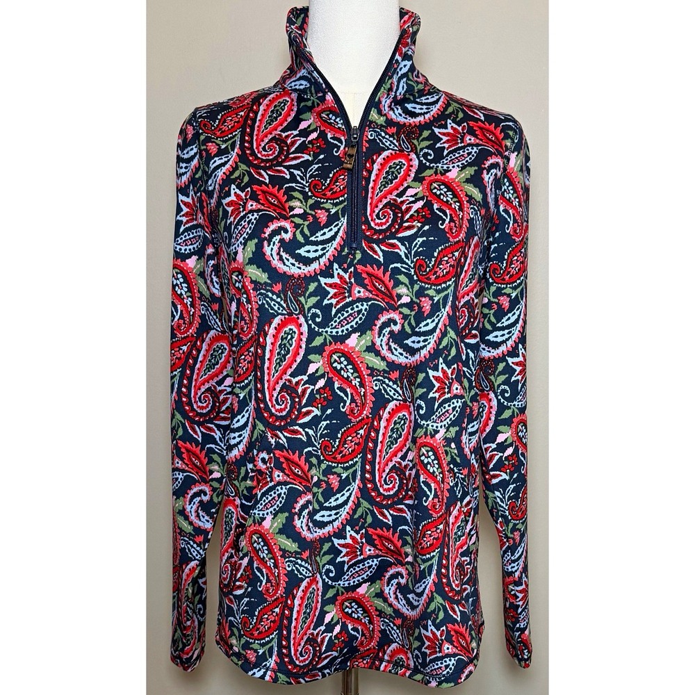 belle kim gravel Multicolor Paisley 1/4 Zip Mock Neck Pullover Women XXS/S